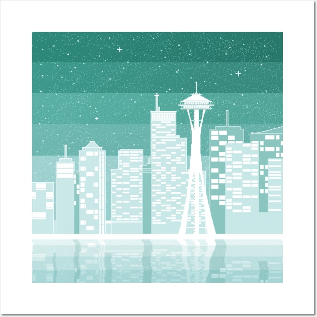 Mint Seattle Pixel Cityscape Wall Art by Galaxxi